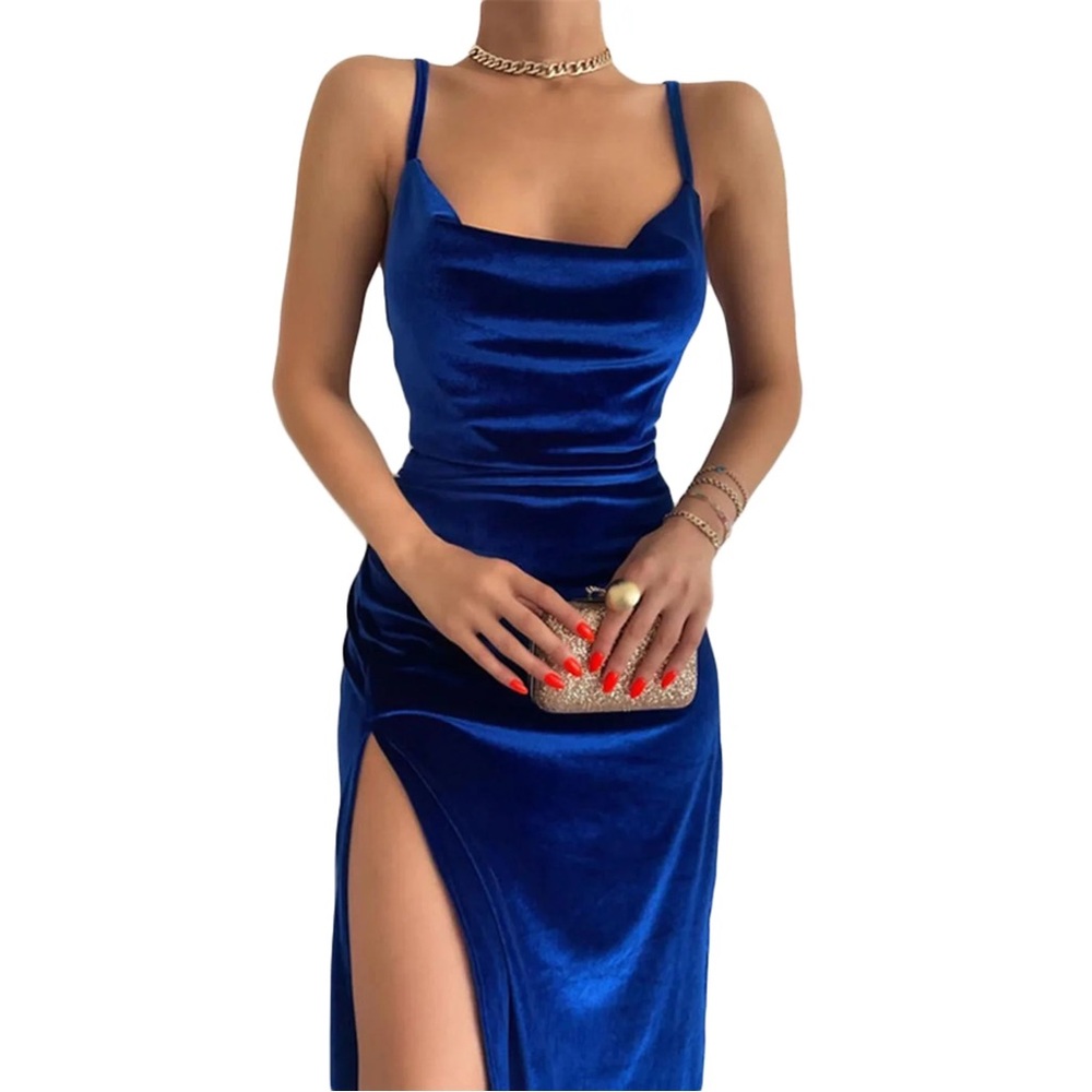 Strapless Royal Blue Velvet Dress